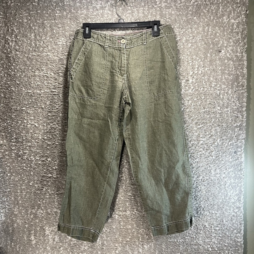 Tommy Bahama Women's Size 4 Green Linen Capri Pants Beach Coastal Resort Pocket